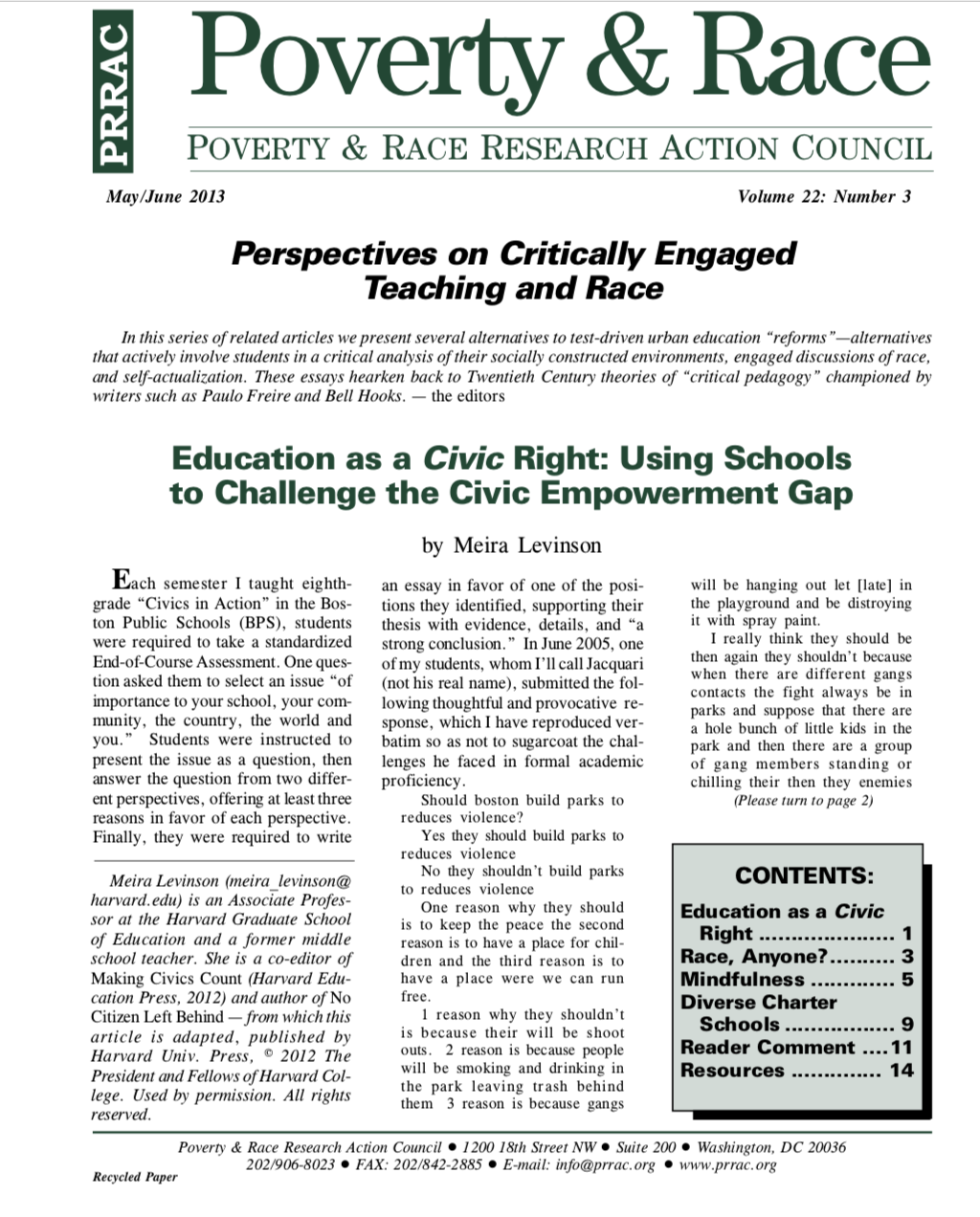 “Education As A Civic Right: Using Schools To Challenge The Civic ...