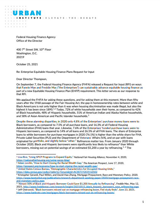 enterprise-equitable-housing-finance-plans-request-for-input-urban-institute-october-2021